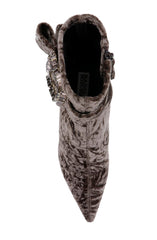 Badgley Mischka Adrian Velvet Block Heel Booties Anthracite Fabric | Women Booties & Boots