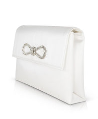 Badgley Mischka Alicia Satin Envelope With Crystal Bow Ivory | Women Evening Bags