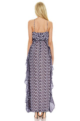 Badgley Mischka Alix Printed Popover Maxi With Ruffles Black Silver | Women Gowns