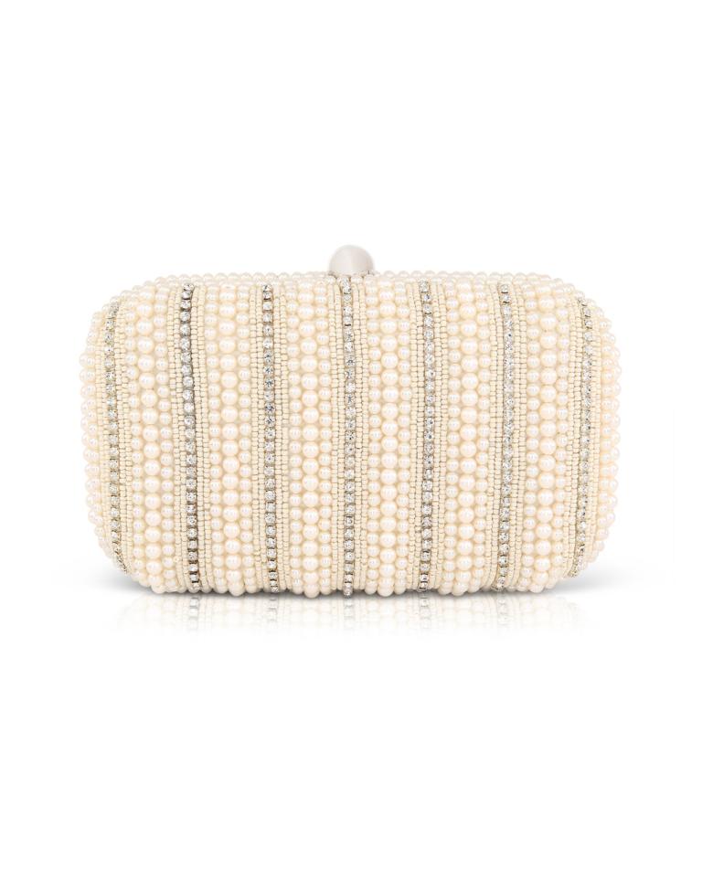 Badgley Mischka Aria Beaded Pearl Stripe Minaudière | Women Evening Bags