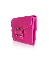 Badgley Mischka Aubrey Satin Envelope With Organic Shape Buckle Hot Pink | Women Evening Bags