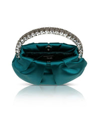 Badgley Mischka Audrey Pleated Satin Pouch With Halfmoon Crystal Handle Hot Pink | Women Evening Bags