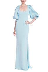 Badgley Mischka Beaded Cuff Jacket Column Gown Ice Blue | Women Gowns