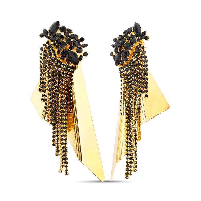Badgley Mischka Black And Gold Rhinestone Draped Statement Earring | Women Fashion Jewelry