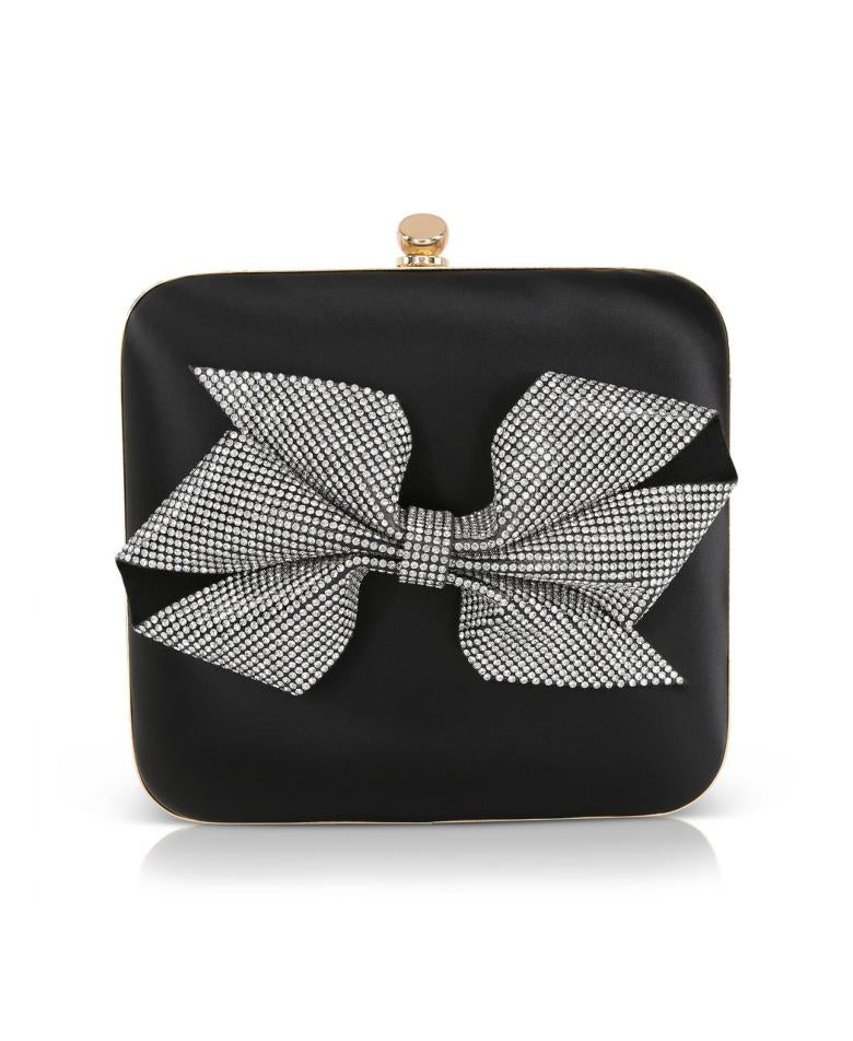 Badgley Mischka Blakely Crystal Bow Clutch Black | Women Evening Bags