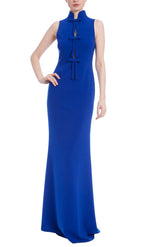 Badgley Mischka Bowed Mock Collar Sheath Gown Cobalt | Women Gowns