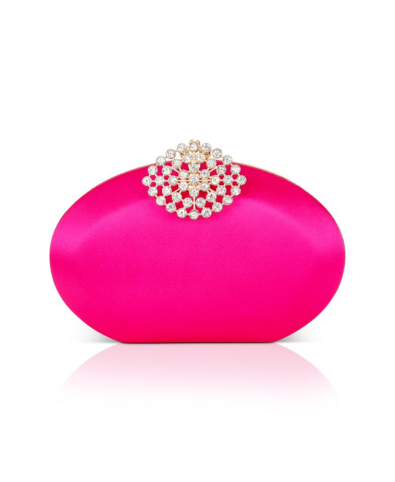 Badgley Mischka Brianna Oval Satin Clutch Bag Hot Pink | Women Evening Bags