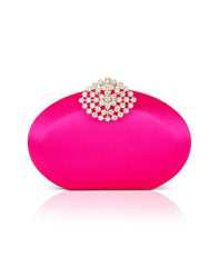 Badgley Mischka Brianna Oval Satin Clutch Bag Hot Pink | Women Evening Bags