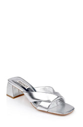 Badgley Mischka Briella II Metallic Crisscross Strap Block Heel Mules Light Bronze | Women Block Heels