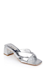 Badgley Mischka Briella II Metallic Crisscross Strap Block Heel Mules Light Bronze | Women Block Heels