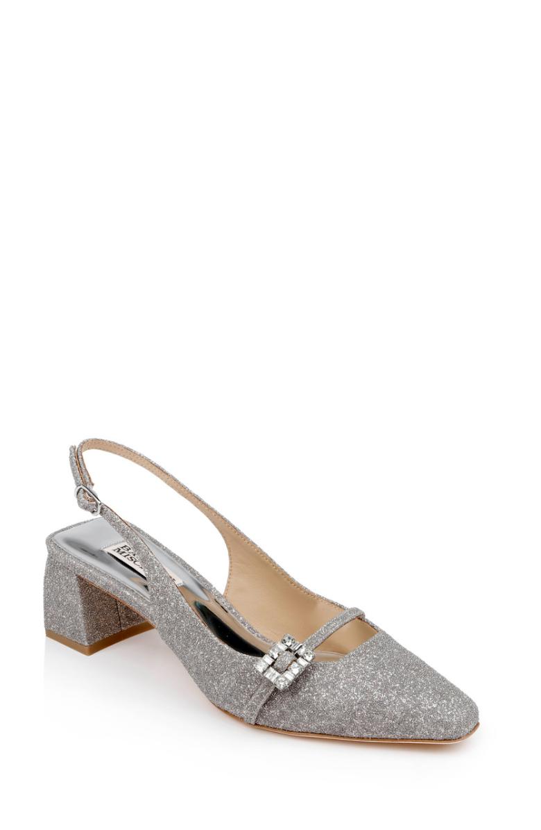 Badgley Mischka Buena Slingback Block Heels With Crystal Buckle Black | Women Block Heels
