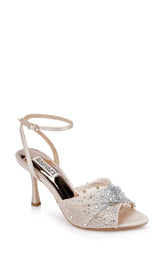 Badgley Mischka Cameryn Satin Peep-Toe Stiletto With Crystal-Embellished Mesh Overlay Nude | Women Best Sellers