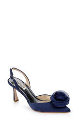 Badgley Mischka Carlise Satin Slingback With Singular Rose Black | Women Stiletto