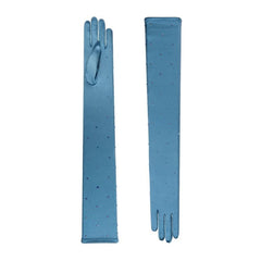 Badgley Mischka Chrysanthi Crystal Satin Opera Glove Azure | Women Gloves