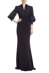 Badgley Mischka Combo Shirt Gown Black | Women Gowns