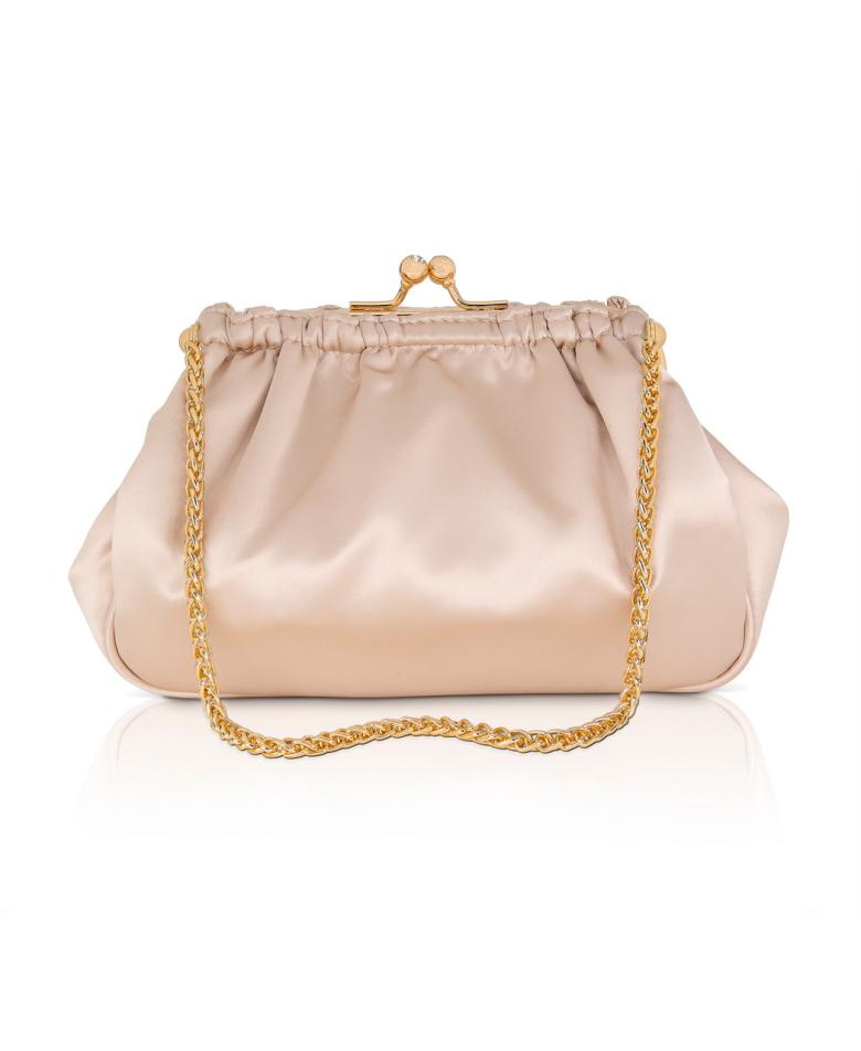 Badgley Mischka Cosima Satin Kisslock Framed Clutch Champagne | Women Evening Bags