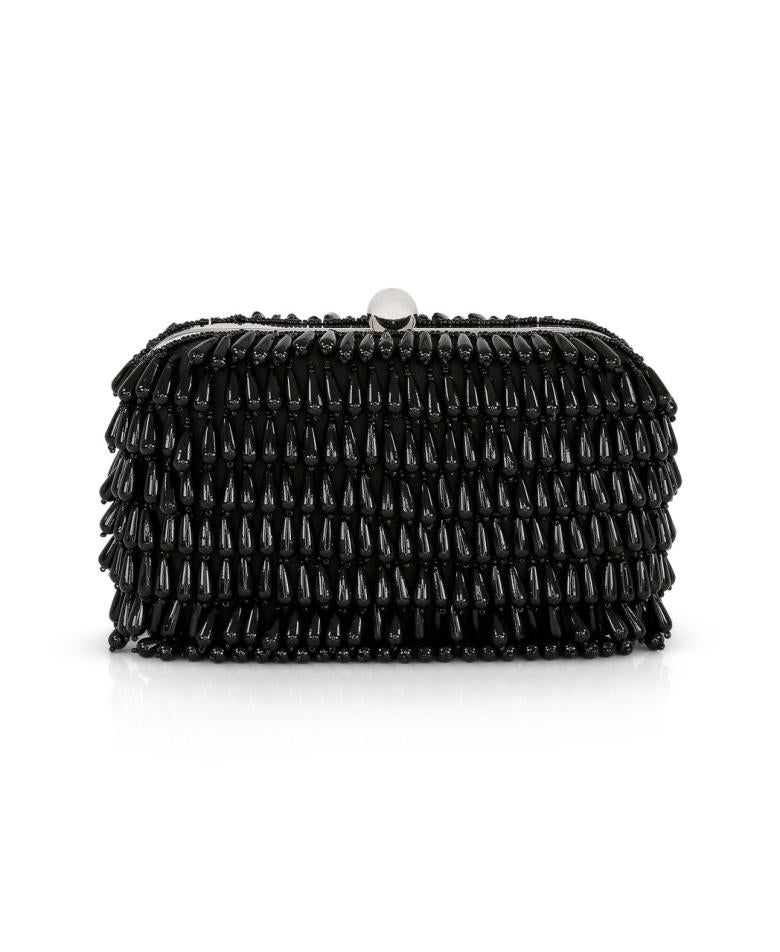 Badgley Mischka Cristina Tear Drop Beaded Minaudiere Black | Women Evening Bags