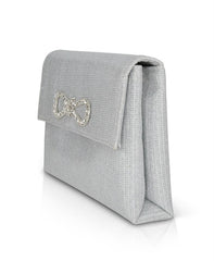 Badgley Mischka Dakota Sparkle Jacquard Envelope With Crystal Bow Silver | Women Evening Bags