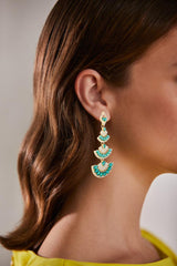 Badgley Mischka Deco 4-Tier Emerald And Gold Chandelier Earrings | Women Fashion Jewelry