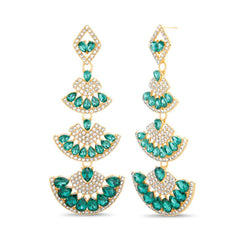 Badgley Mischka Deco 4-Tier Emerald And Gold Chandelier Earrings | Women Fashion Jewelry