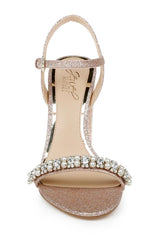 Badgley Mischka Dee Pearl And Crystal High Block Heels Pastel Pink | Women Block Heels