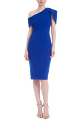 Badgley Mischka Draped One Shoulder Cape Dress Cobalt | Women Day