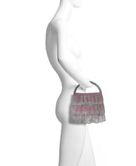 Badgley Mischka Eirene Layered Crystal Mesh Pouch Clutch Neon Pink | Women Evening Bags