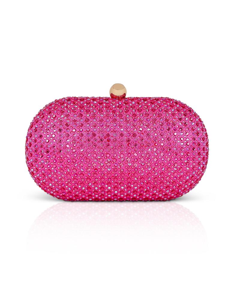 Badgley Mischka Ella Allover Crystal Oval Minaudiere Fuchsia | Women Evening Bags