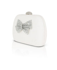 Badgley Mischka Ellie Jacquard Minaudere With Crystal Bow White | Women Evening Bags