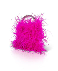 Badgley Mischka Flora Ostrich Feather Pouch Clutch Neon Pink | Women Evening Bags