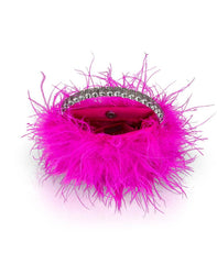 Badgley Mischka Flora Ostrich Feather Pouch Clutch Neon Pink | Women Evening Bags