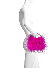 Badgley Mischka Flora Ostrich Feather Pouch Clutch Neon Pink | Women Evening Bags