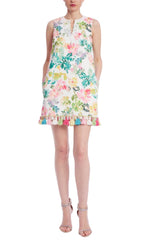 Badgley Mischka Floral Dress With Tassels And Beading White Multi | Women Day