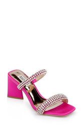 Badgley Mischka Frankie Bejeweled Block Heel Slide Fuchsia | Women Block Heels