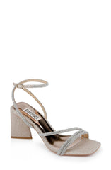 Badgley Mischka Freedom Glitter Block Heel With Bejeweled Straps Pale Gold | Women Block Heels