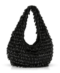 Badgley Mischka Gina Tear Drop Beaded Shoulder Clutch Bag Black | Women Evening Bags