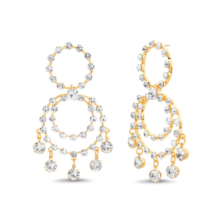 Badgley Mischka Gold Dual-Circle Crystal Cascade Drop Earrings | Women Fashion Jewelry