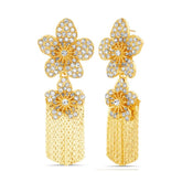 Badgley Mischka Golden Crystal-Encrusted Flowers And Chain Fringe Earrings | Women Fashion Jewelry