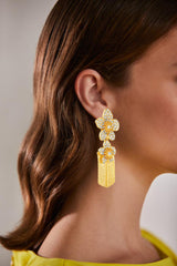 Badgley Mischka Golden Crystal-Encrusted Flowers And Chain Fringe Earrings | Women Fashion Jewelry