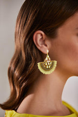 Badgley Mischka Golden Seed Beads And Sequin Fan Earrings | Women Fashion Jewelry