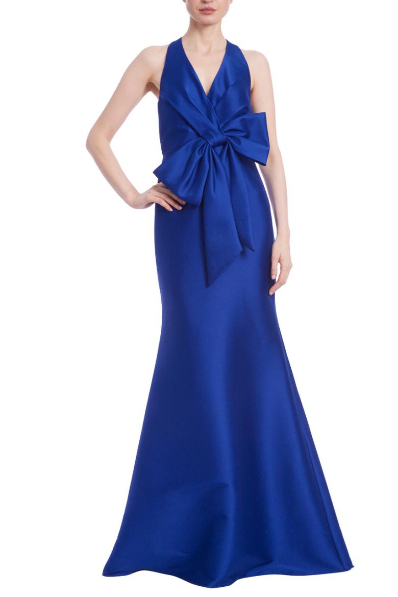 Badgley Mischka Halter Bow Front Gown Cobalt | Women Gowns