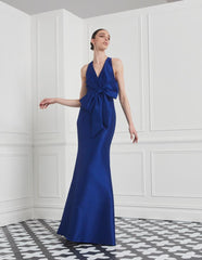 Badgley Mischka Halter Bow Front Gown Cobalt | Women Gowns