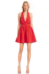 Badgley Mischka Halter Mini Dress With Lapel Collar Red Orange | Women Best Sellers