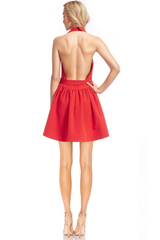 Badgley Mischka Halter Mini Dress With Lapel Collar Red Orange | Women Best Sellers