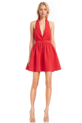 Badgley Mischka Halter Mini Dress With Lapel Collar Red Orange | Women Best Sellers