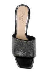 Badgley Mischka Harlyn Block Heeled Mules With Crystal Vamp Black | Women Block Heels
