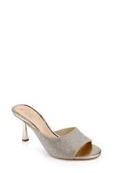 Badgley Mischka Haya Metallic Peep-Toe Mules Light Gold | Women Stiletto
