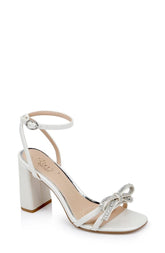 Badgley Mischka Hillary Block Heel Sandal With Rhinestone Bow Champagne | Women Best Sellers