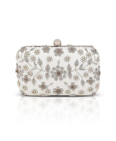 Badgley Mischka Hope Floral Embroidered Beaded Minaudiere White | Women Evening Bags