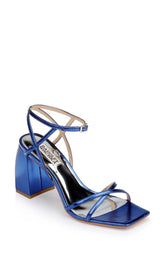 Badgley Mischka Ivanka Strappy Metallic Block Heel Royal Blue | Women Block Heels
